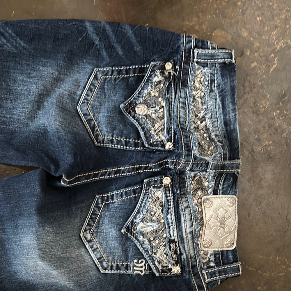 Miss Me Dark Blue Denim Jeans with White Stitching